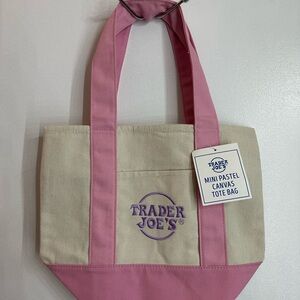 Trader Joe's Cream and Pink Mini Pastel Canvas Tote